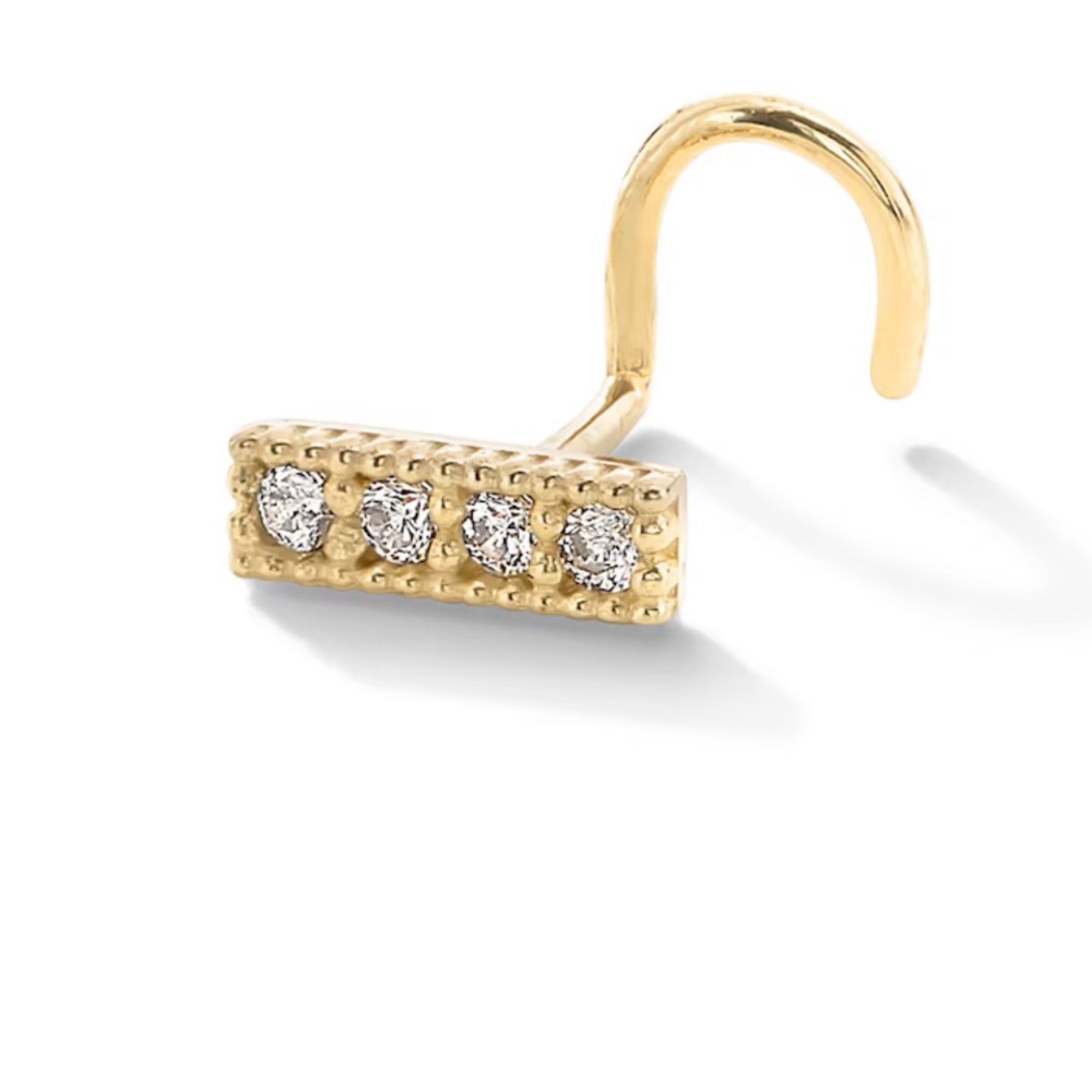 14K Gold Bar Screw-Style Nose Stud - 22G
